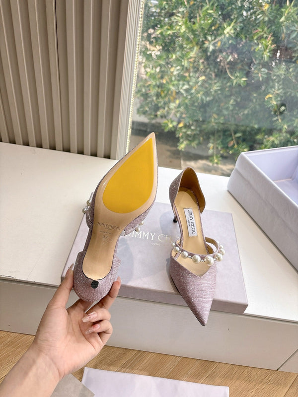 Jimmy Aureli Pearl-embellished Pumps 65mm Muted Pink Glitter 547690