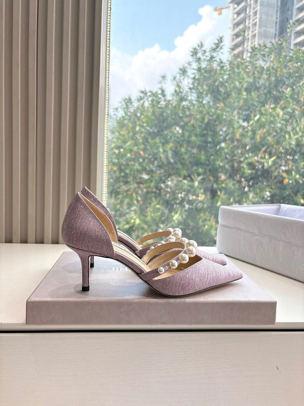 Jimmy Aureli Pearl-embellished Pumps 65mm Muted Pink Glitter 547690