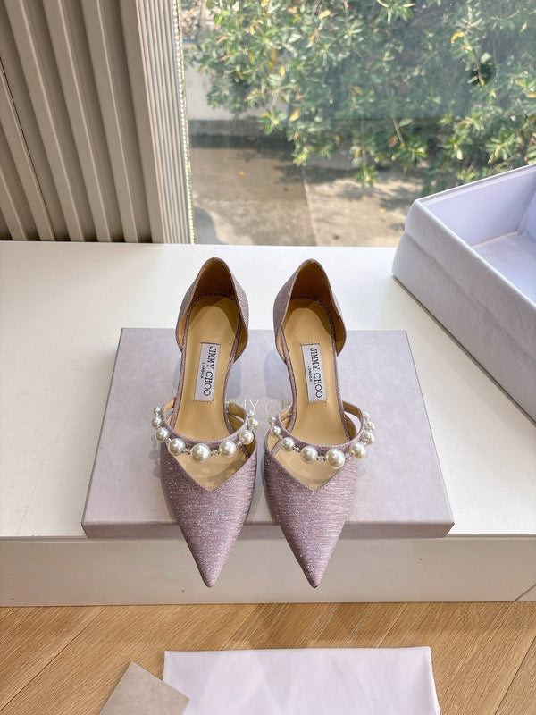 Jimmy Aureli Pearl-embellished Pumps 65mm Muted Pink Glitter 547690