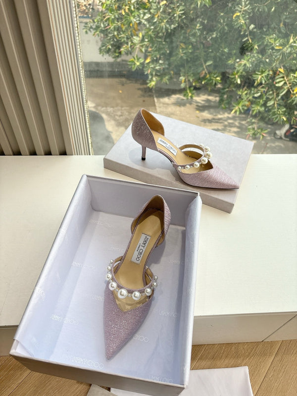 Jimmy Aureli Pearl-embellished Pumps 65mm Muted Pink Glitter 547690