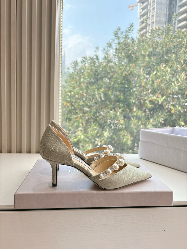 Jimmy Aureli Pearl-embellished Pumps 65mm Sliver Glitter 547691