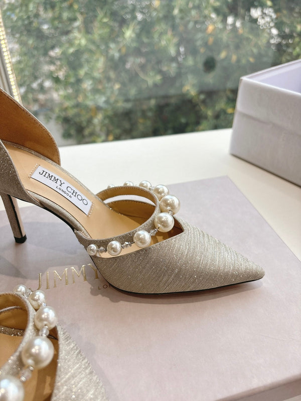 Jimmy Aureli Pearl-embellished Pumps 85mm Sliver Glitter 547687