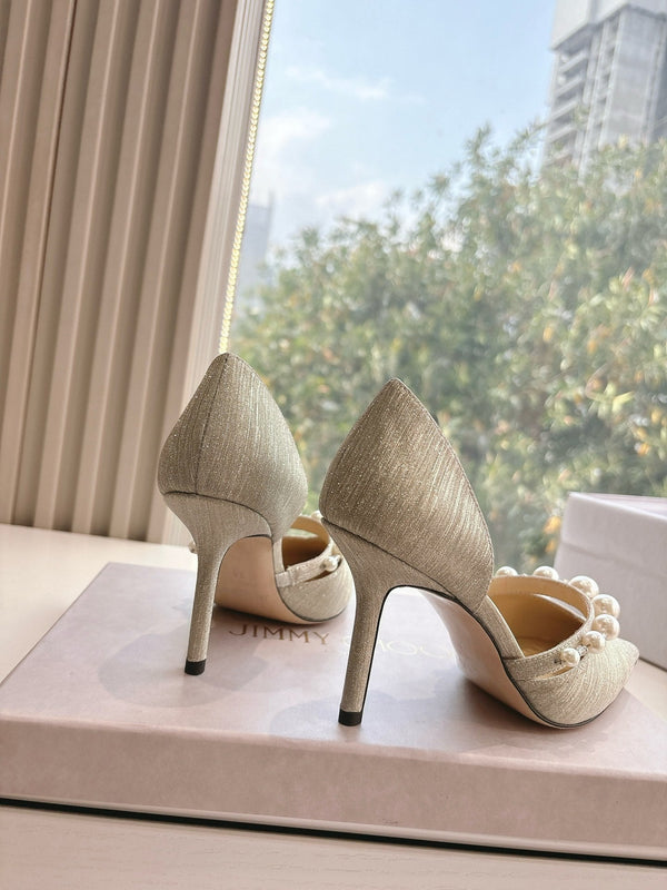 Jimmy Aureli Pearl-embellished Pumps 85mm Sliver Glitter 547687
