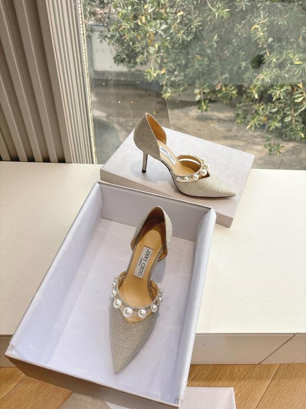 Jimmy Aureli Pearl-embellished Pumps 85mm Sliver Glitter 547687