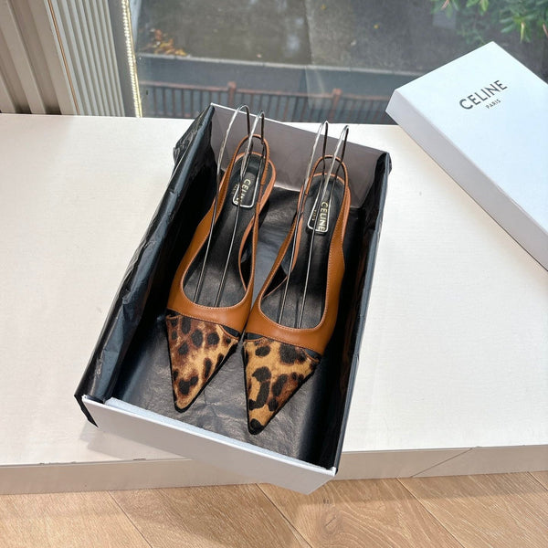 CELINE Slingback Leopard Brown Leather 285984