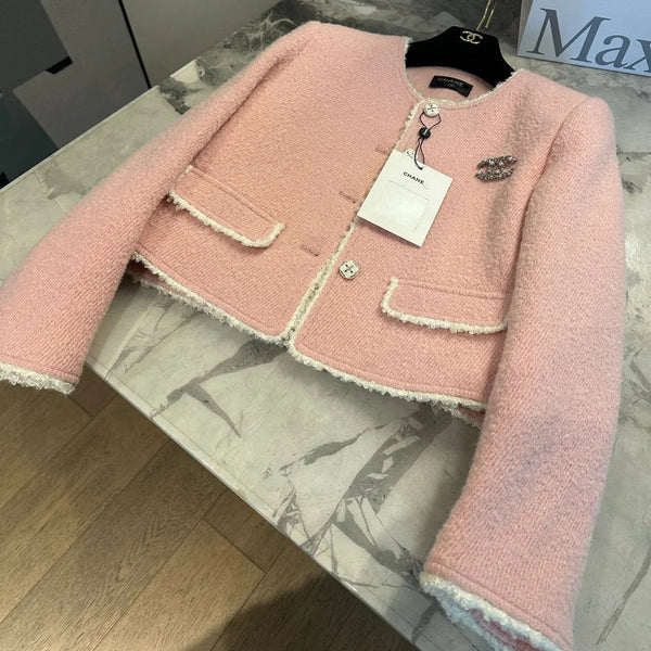 Chanel Veste 2026 Tweed de laine rose