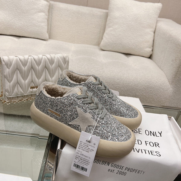SNEAKERS SPACE-STAR CUBE IN GLITTER ARGENTO CON STELLA GRIGIA