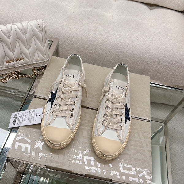 V-STAR SNEAKERS WHITE CALFSKIN WITH BLACK GLITTER STAR