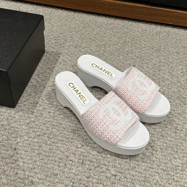 sandalo cc 100 rosa bianco tweed paillettes