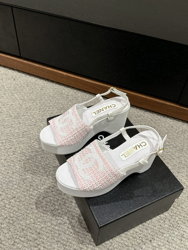 sandalo cc 100 rosa bianco tweed paillettes