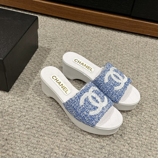 sandalo cc 100 blu bianco tweed paillettes