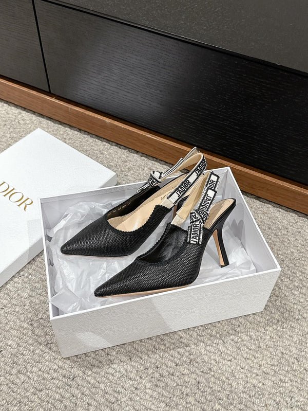 cd slingback 100 black raffia lambskin