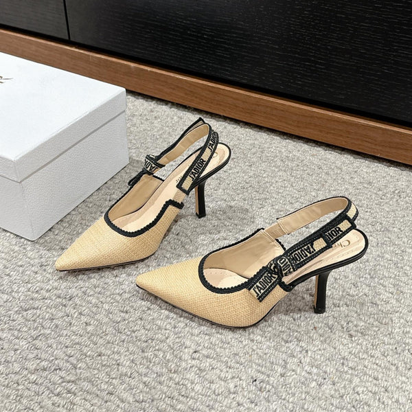 cd slingback 100 beige raffia lambskin