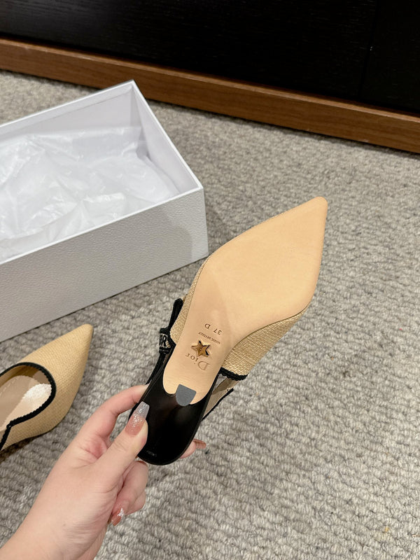 cd slingback 100 beige raffia lambskin