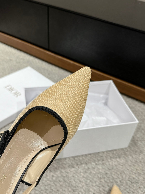 cd slingback 100 beige raffia lambskin