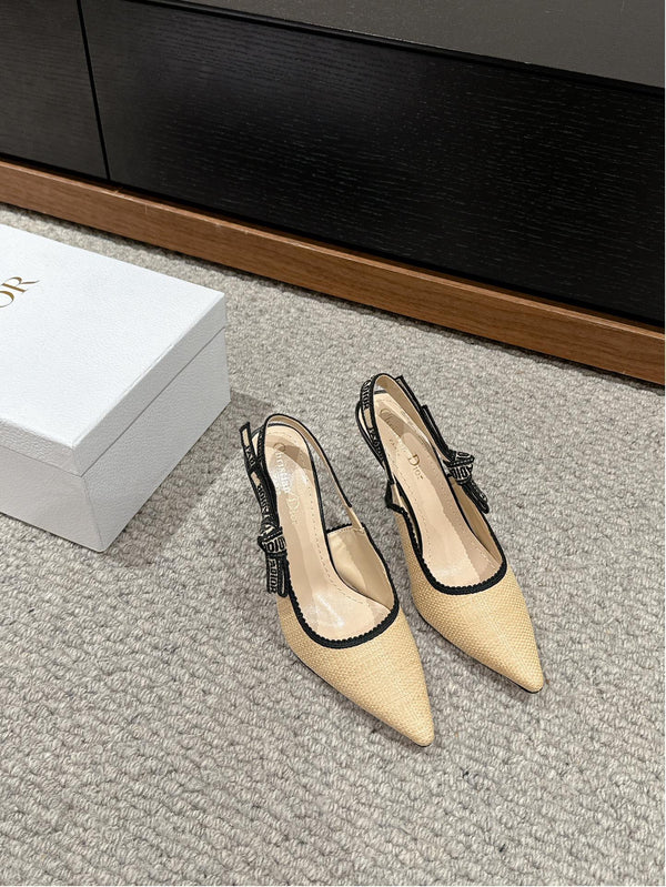 cd slingback 100 beige raffia lambskin