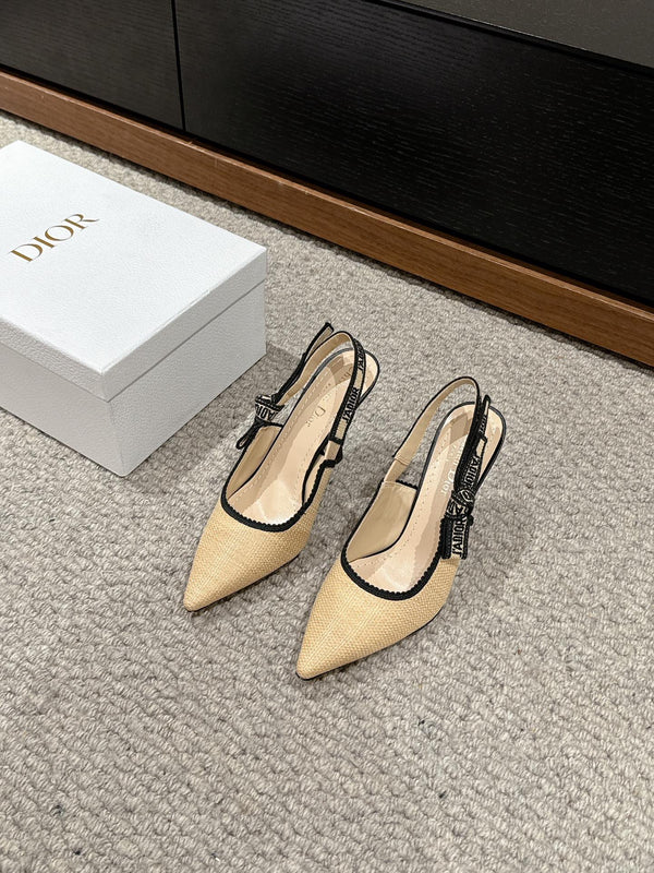 cd slingback 100 beige raffia lambskin