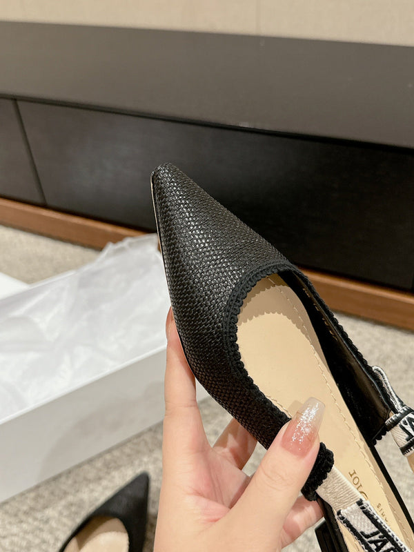 cd slingback flat black raffia lambskin
