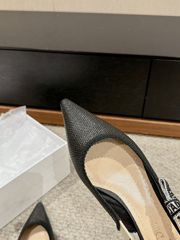 cd slingback flat black raffia lambskin