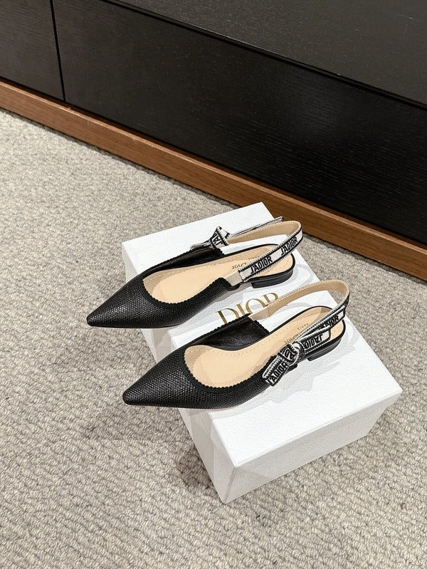 cd slingback flat black raffia lambskin