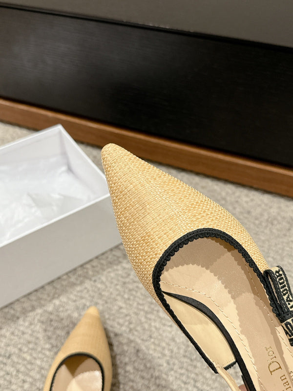 cd slingback flat beige raffia lambskin