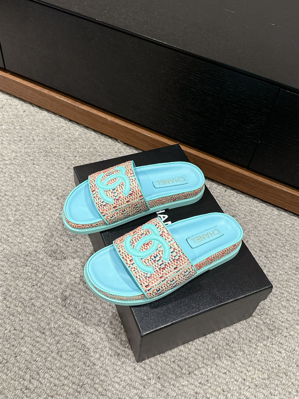 sandalo da papà mulo rafia crema tiffany blu vitello