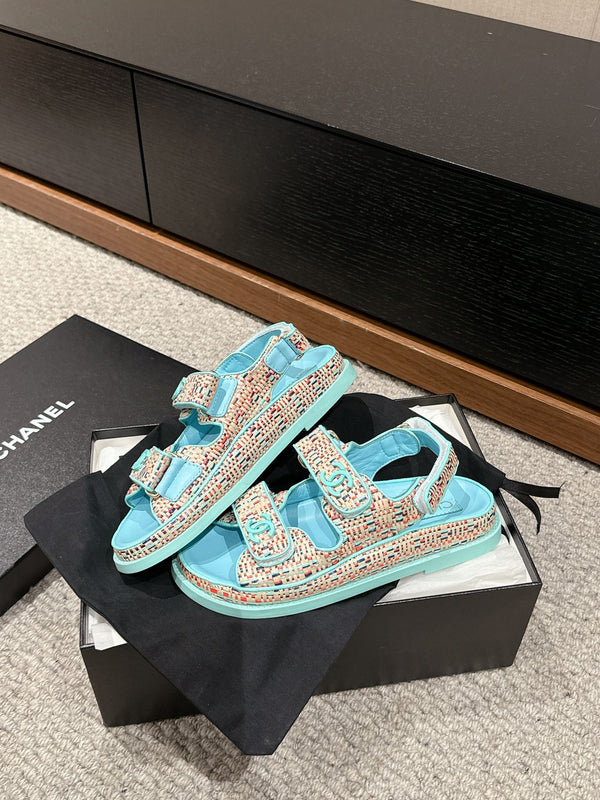 sandalo da papà mulo rafia crema tiffany blu vitello