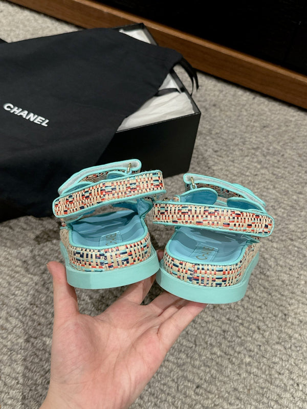 sandalo da papà mulo rafia crema tiffany blu vitello