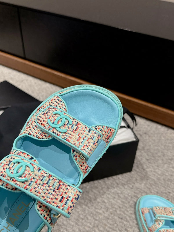 sandalo da papà mulo rafia crema tiffany blu vitello