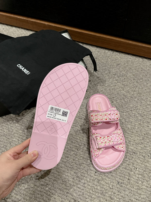sandali cc dad mule in tela di rafia rosa