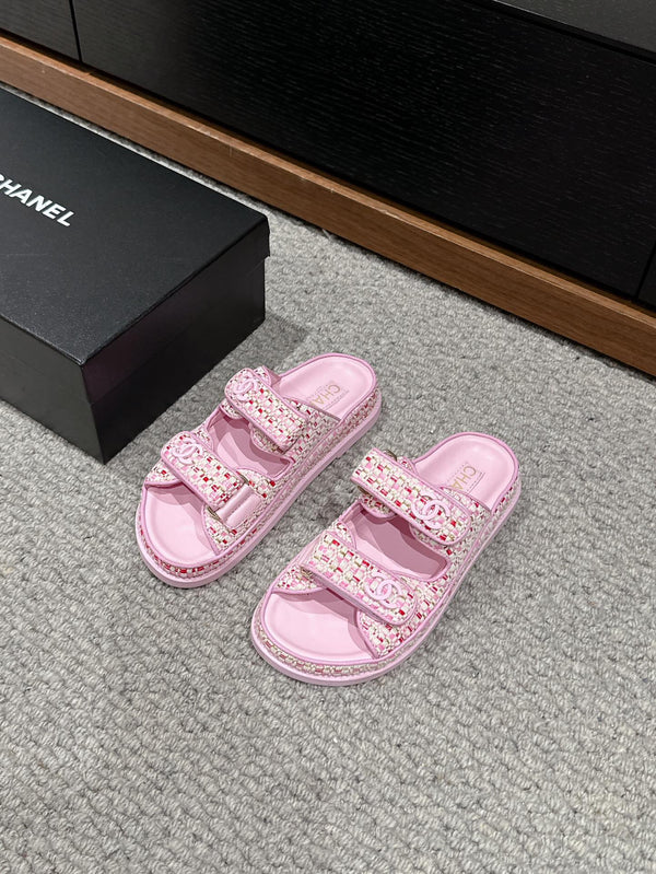 sandali cc dad mule in tela di rafia rosa