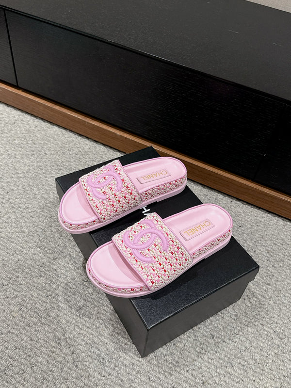 sandali cc dad mule in tela di rafia rosa