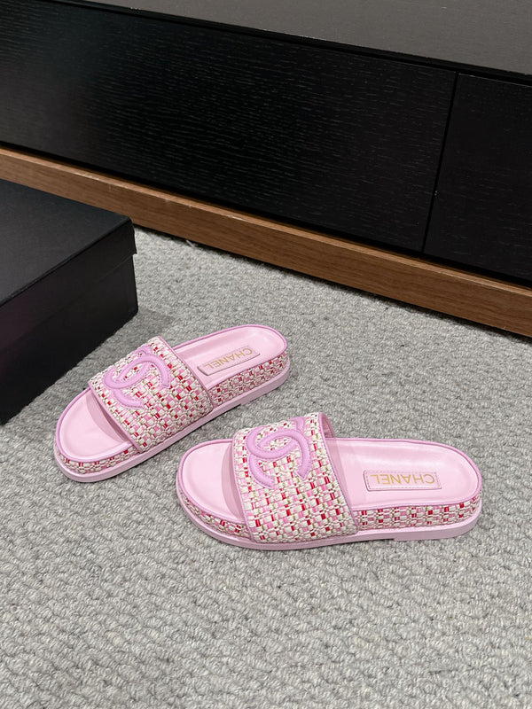 sandali cc dad mule in tela di rafia rosa