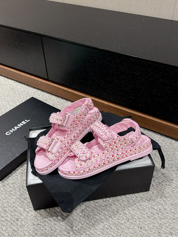 sandali cc dad mule in tela di rafia rosa