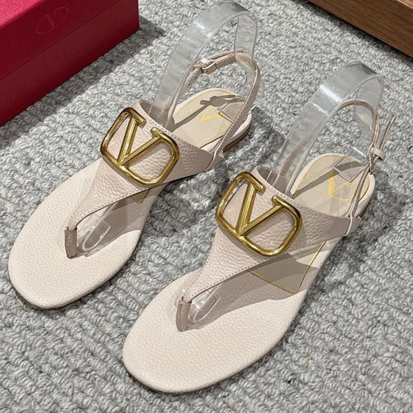 SANDALO INFRADITO IN VITELLO BEIGE CON LOGO ORO