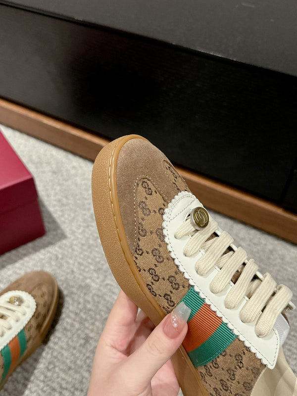 SNEAKER GG &amp; ADIDAS IN TESSUTO MARRONE CHIARO