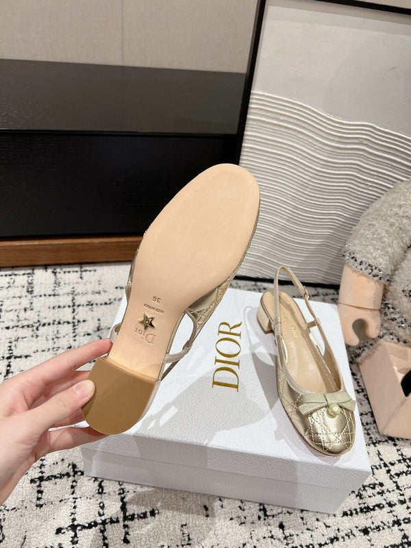 CD Ballet Slingback Pump 30mm In Gold Quilted Calfskin 997041