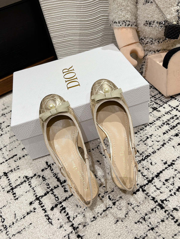 CD Ballet Slingback Pump 30mm In Gold Quilted Calfskin 997041