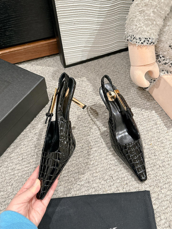 DÉCOLLETÉ LEE SLINGBACK MID IN PELLE DI VITELLO LUCIDA COLOR COCCODRILLO NERA