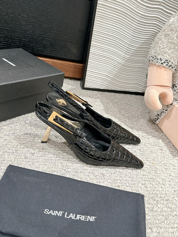 DÉCOLLETÉ LEE SLINGBACK MID IN PELLE DI VITELLO LUCIDA COLOR COCCODRILLO NERA