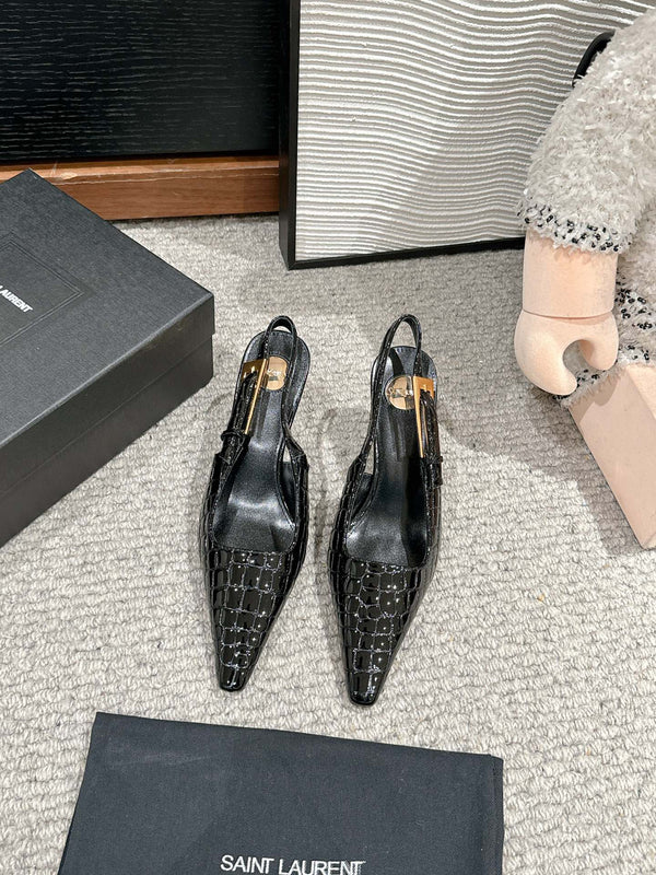 DÉCOLLETÉ LEE SLINGBACK MID IN PELLE DI VITELLO LUCIDA COLOR COCCODRILLO NERA