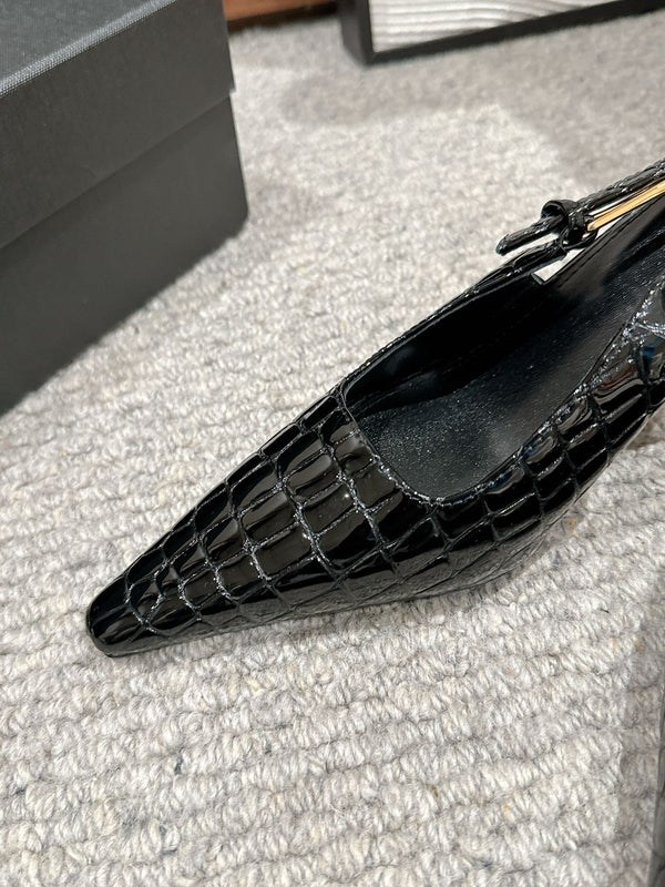 DÉCOLLETÉ LEE SLINGBACK MID IN PELLE DI VITELLO LUCIDA COLOR COCCODRILLO NERA