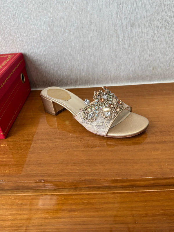 RC 25 Crystal Chandelier Sandals Beige Sheepskin 221962