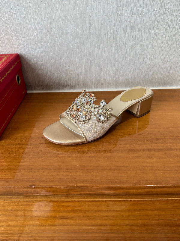 RC 25 Crystal Chandelier Sandals Beige Sheepskin 221962