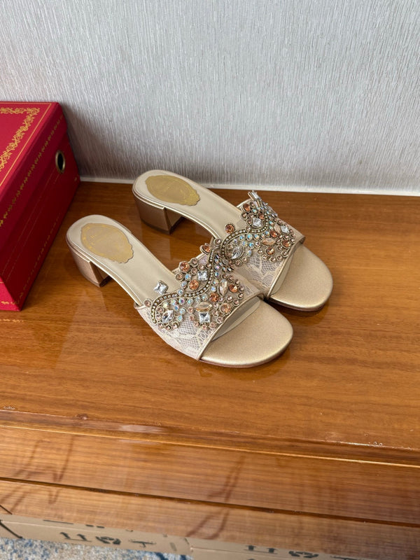 RC 25 Crystal Chandelier Sandals Beige Sheepskin 221962