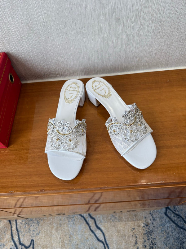 RC 25 Crystal Chandelier Sandals White Sheepskin 221963
