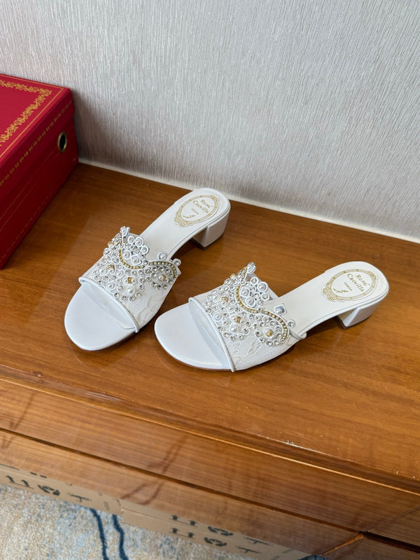 RC 25 Crystal Chandelier Sandals White Sheepskin 221963