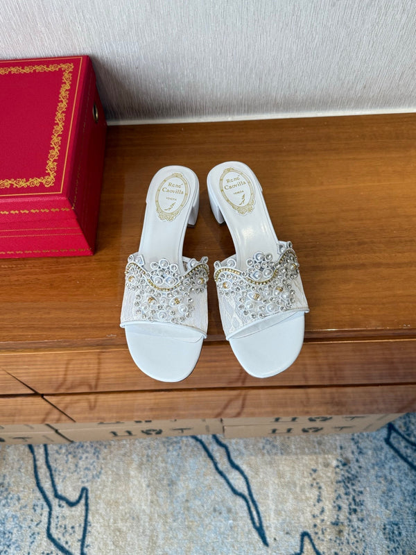 RC 25 Crystal Chandelier Sandals White Sheepskin 221963