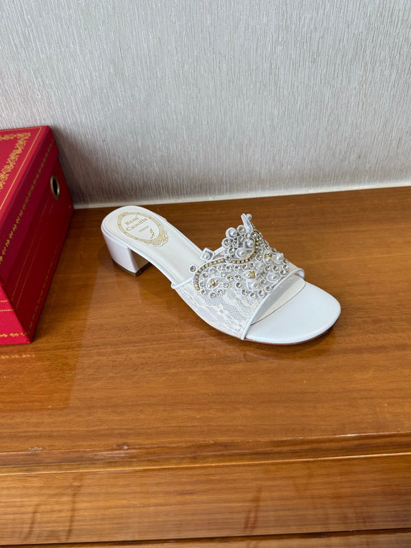 RC 25 Crystal Chandelier Sandals White Sheepskin 221963