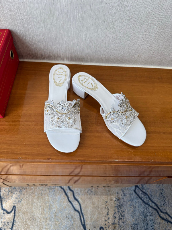 RC 25 Crystal Chandelier Sandals White Sheepskin 221963